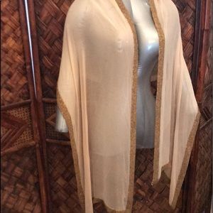Anne Klein designer silk scarf w/ gold beaded trim